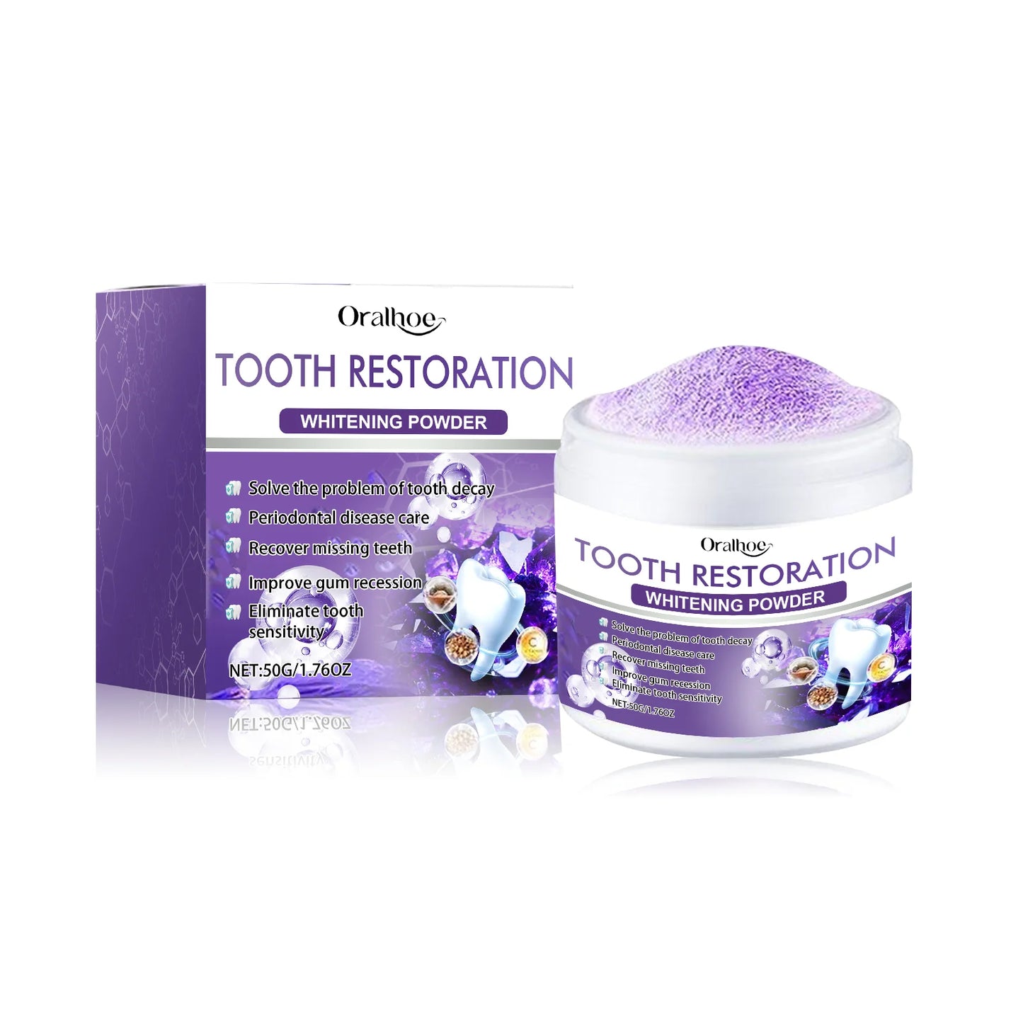 Oralhoe 50g Purple Teeth Bleaching Powder Improve Bad Breath Reduce Plaque Stain Oral Hygiene Care Clean Teeth Whitening Powder